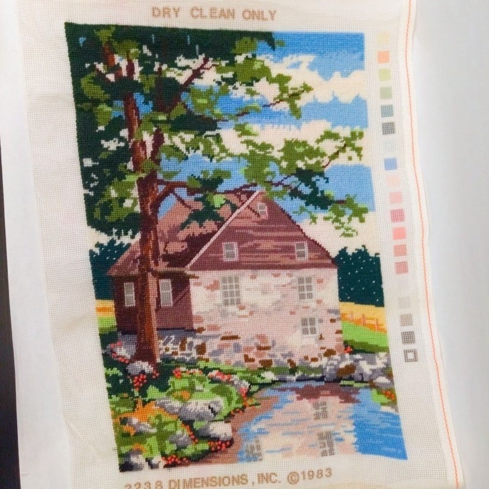 Vintage 1983 Dimensions Needlepoint Kit Springtime Reflections Almost Completed - Picture 4 of 11